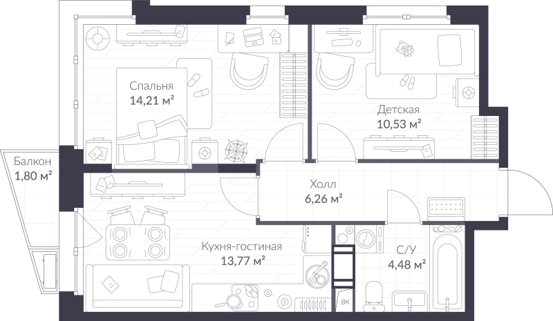2 ккв 49,8 м²