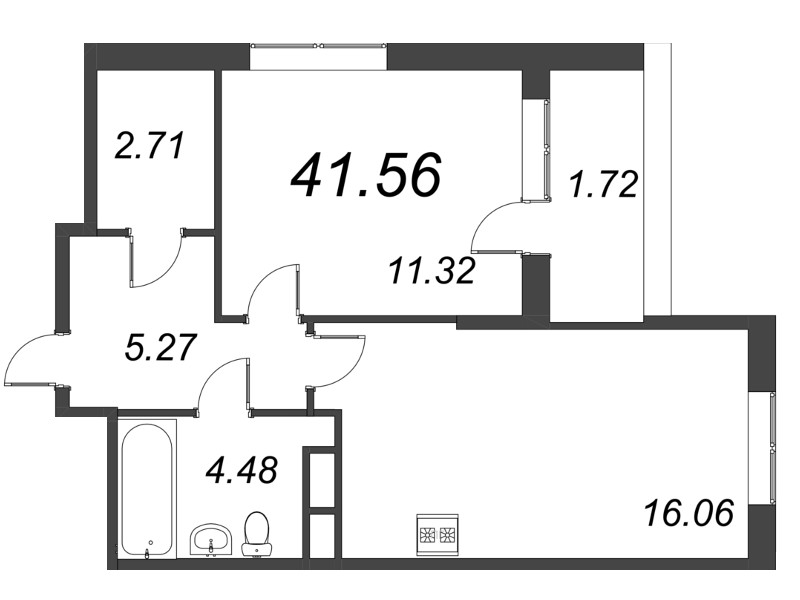 2 ккв (Евро) 41,6 м²