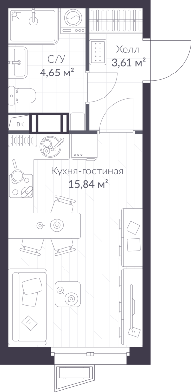 Студия 24,1 м²