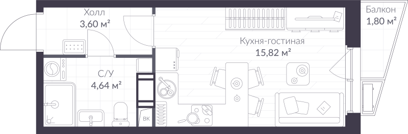 Студия 24,6 м²