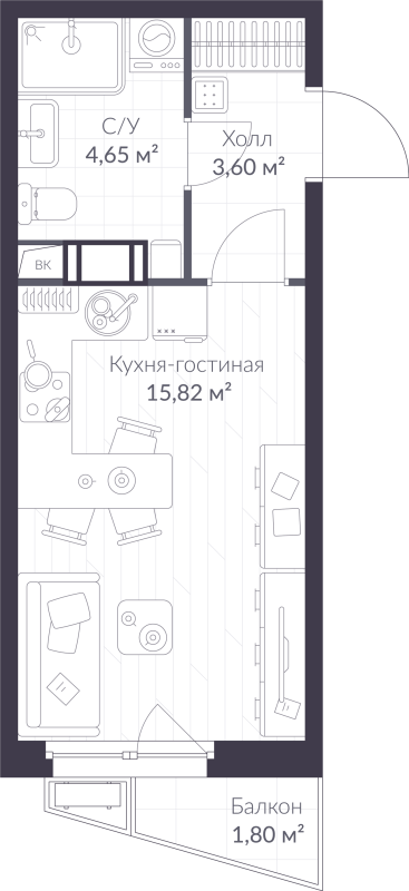 Студия 24,6 м²