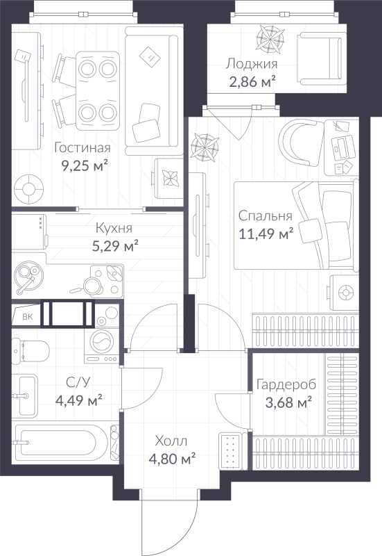 2 ккв (Евро) 40,4 м²
