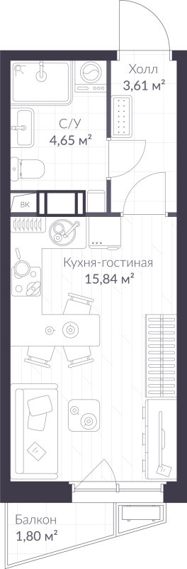 Студия 24,6 м²