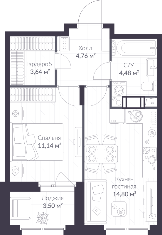 1 ккв 40,6 м²