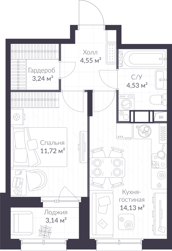 1 ккв 39,7 м²