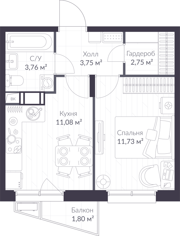 1 ккв 33,6 м²