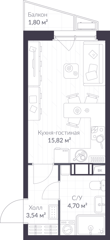 Студия 24,6 м²