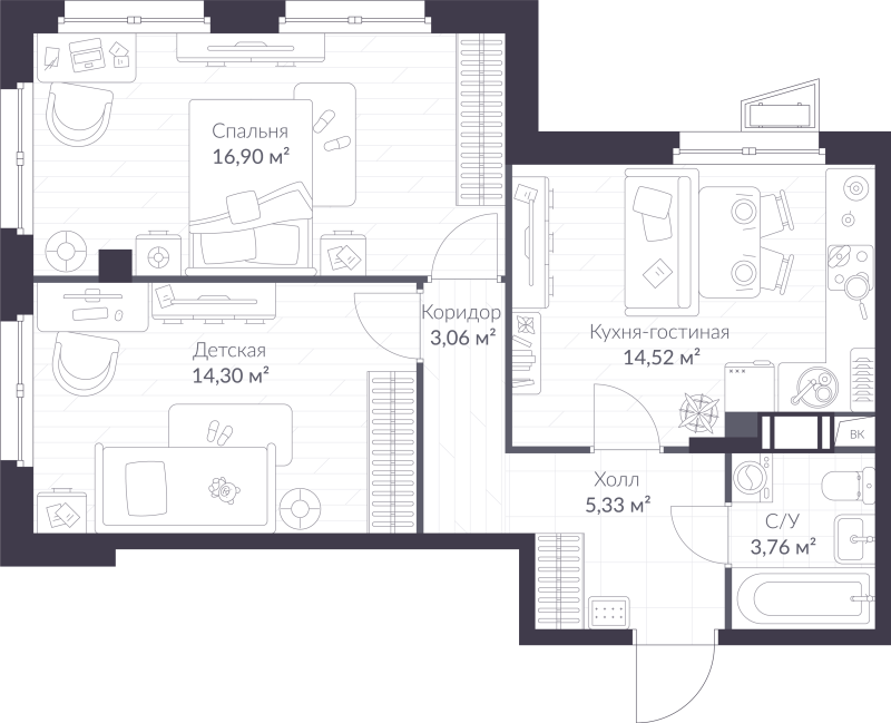 2 ккв 57,9 м²