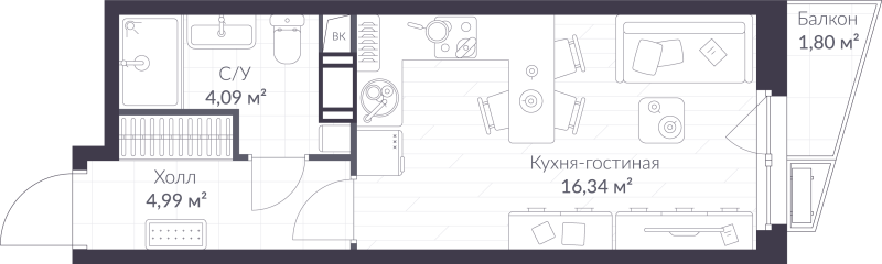 Студия 26 м²