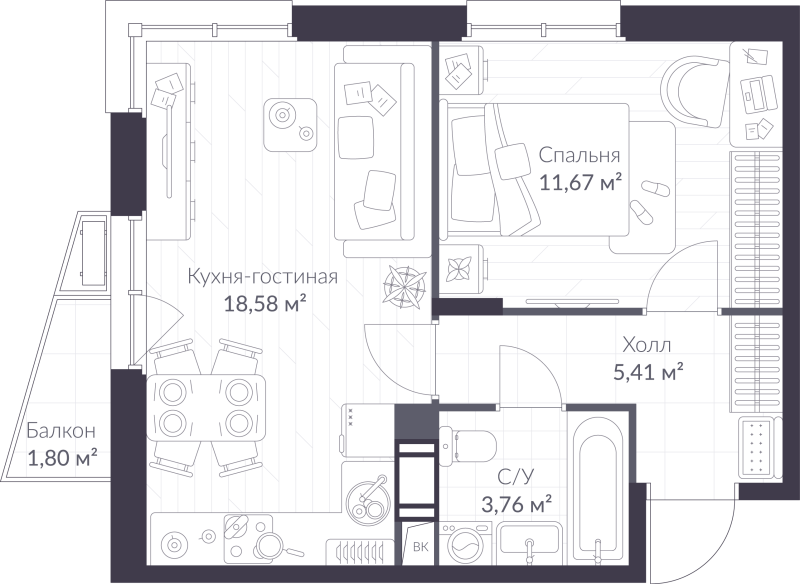 2 ккв (Евро) 40 м²