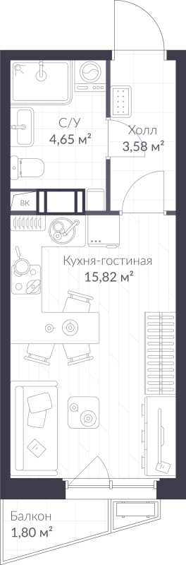 Студия 24,6 м²