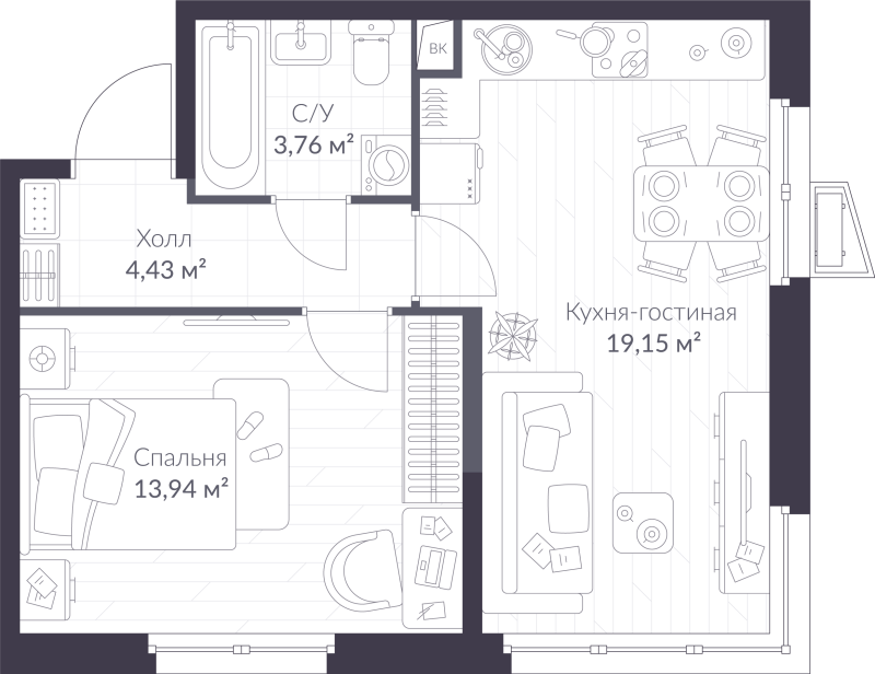 2 ккв (Евро) 41,3 м²