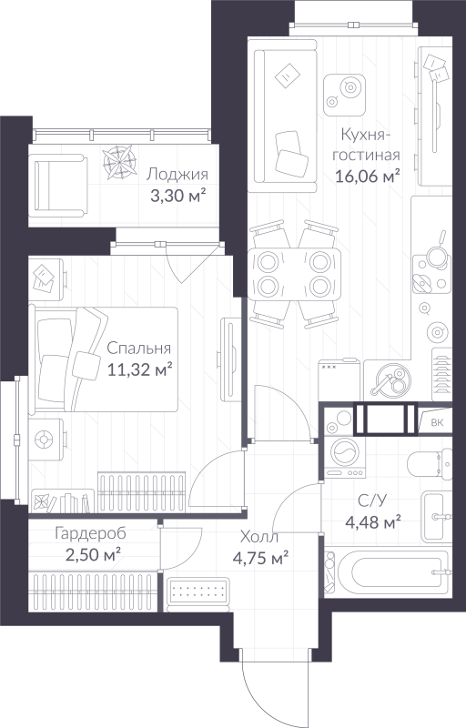 2 ккв (Евро) 40,8 м²