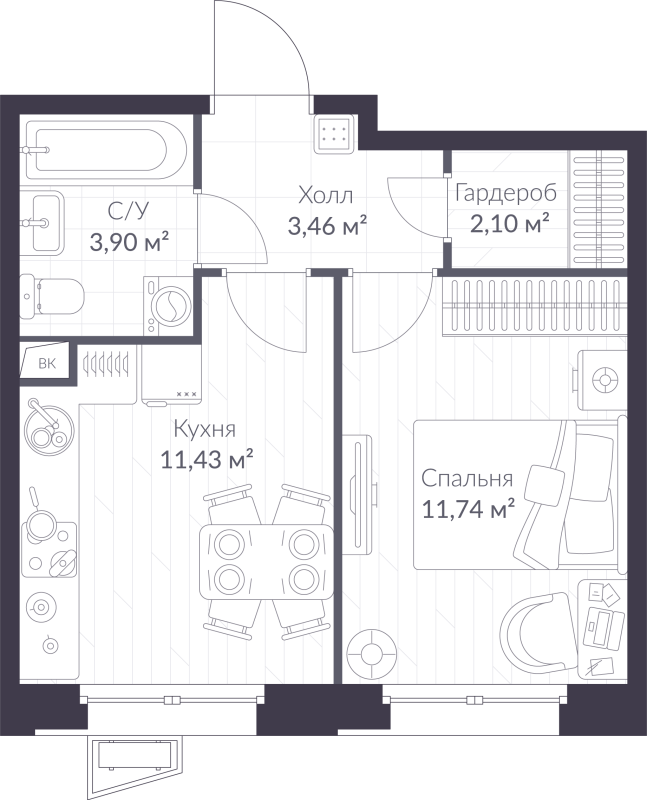 1 ккв 32,6 м²