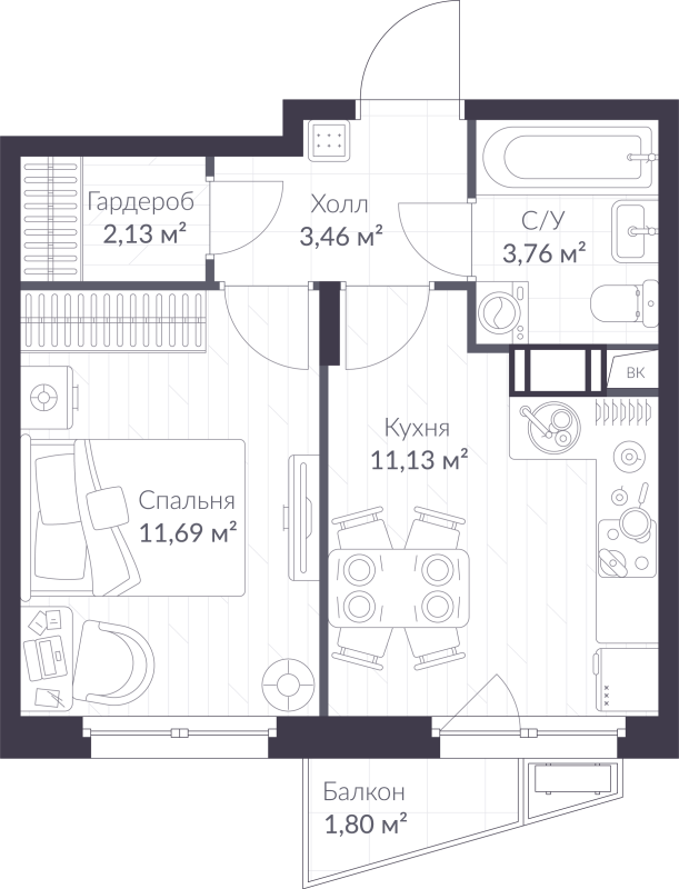 1 ккв 32,7 м²