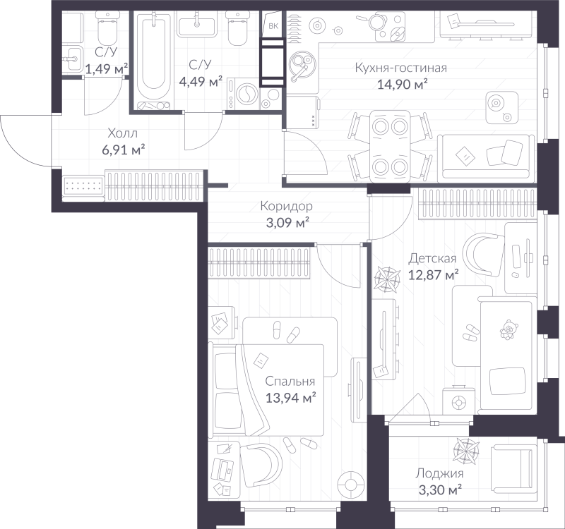 2 ккв 59,3 м²