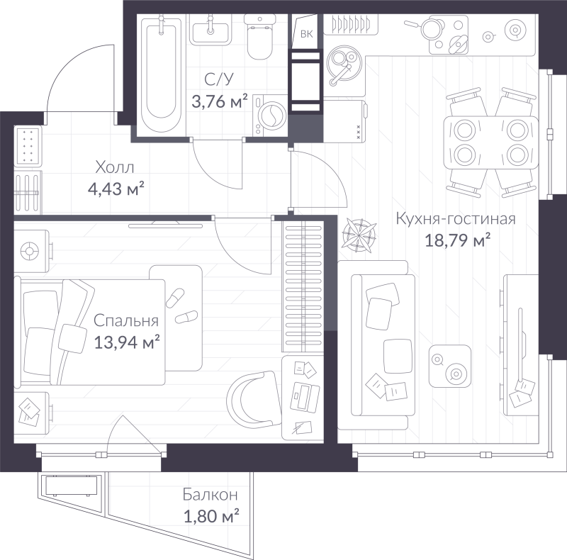 2 ккв (Евро) 41,5 м²