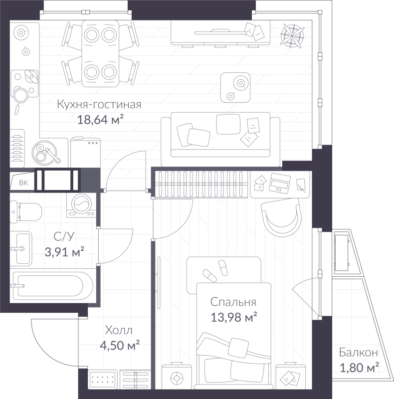 2 ккв (Евро) 41,6 м²
