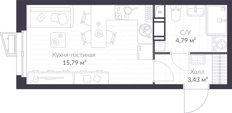 Студия 24 м²