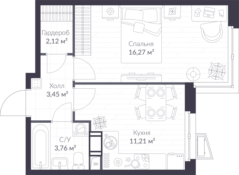 1 ккв 36,8 м²