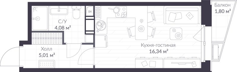 Студия 26 м²