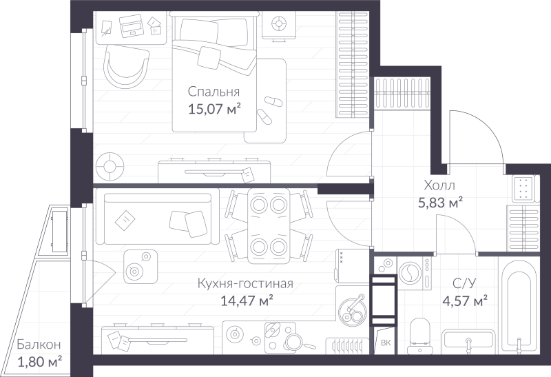 1 ккв 40,5 м²