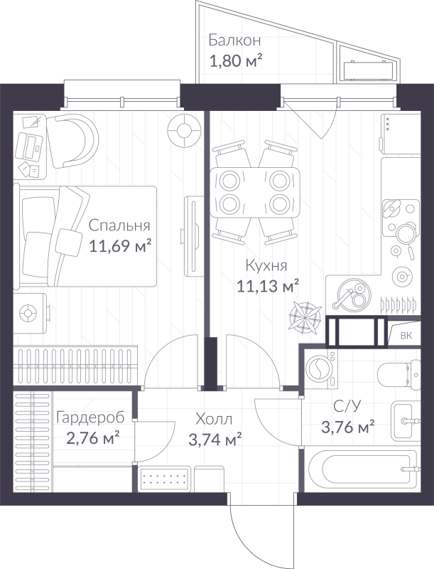 1 ккв 33,6 м²