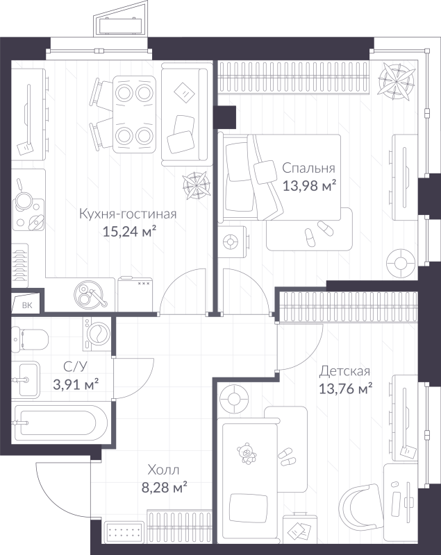2 ккв 55,2 м²