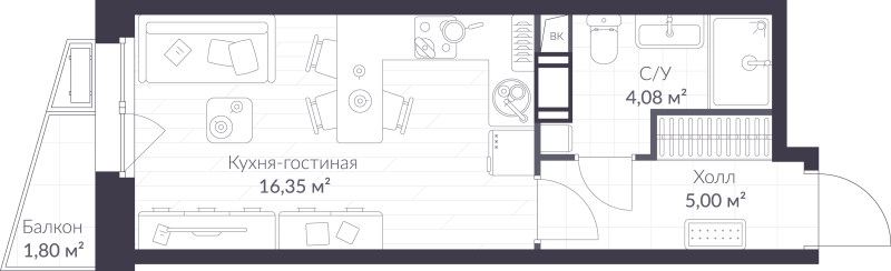 Студия 26 м²