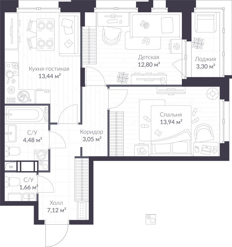 2 ккв 58,1 м²