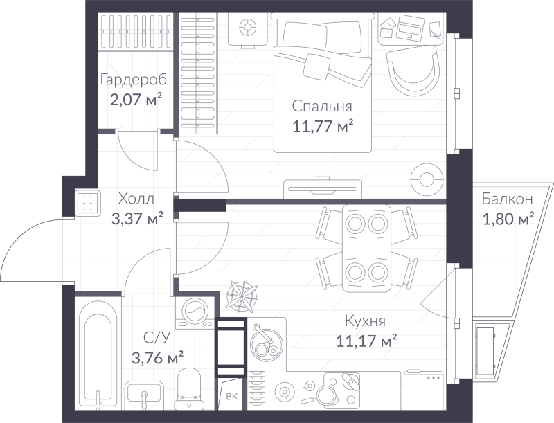 1 ккв 32,7 м²