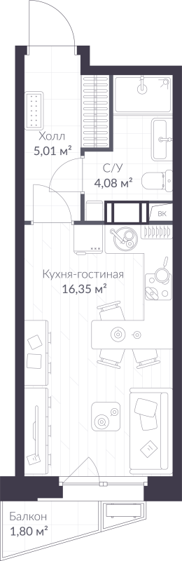 Студия 26 м²