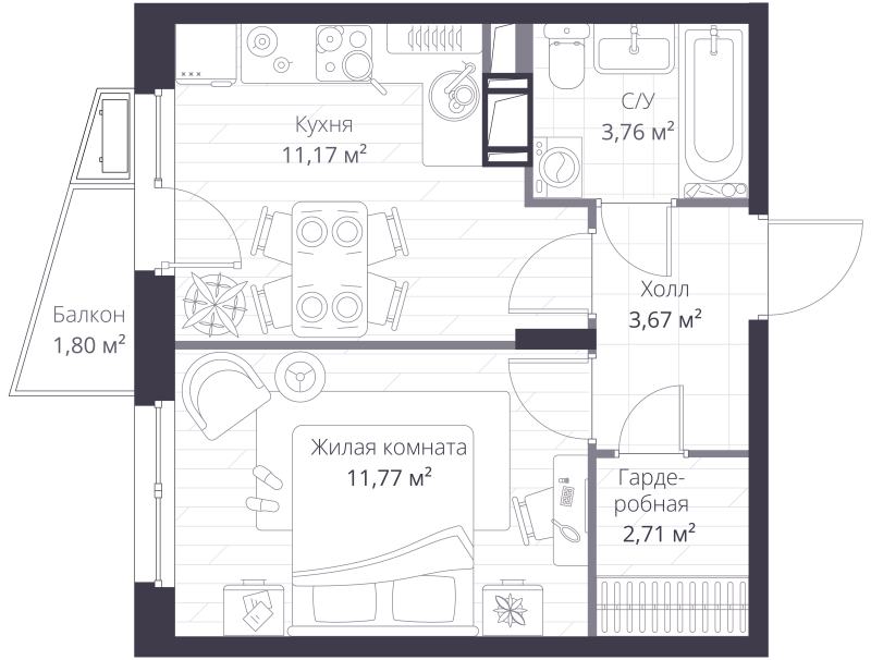 1 ккв 33,6 м²