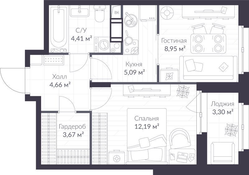 1 ккв 40,6 м²
