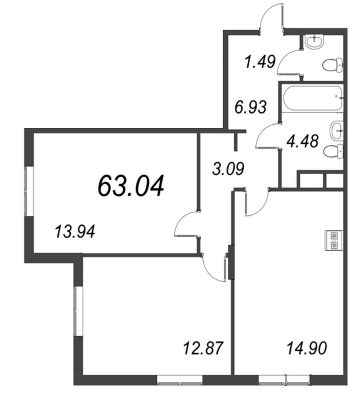 3 ккв (Евро) 63 м²