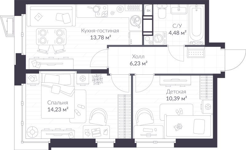 2 ккв 49,1 м²