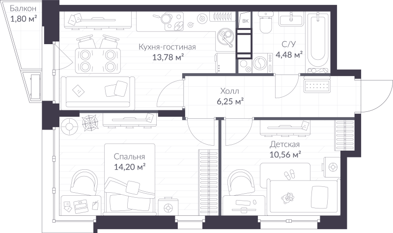 2 ккв 49,8 м²