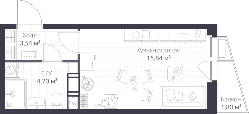Студия 24,6 м²