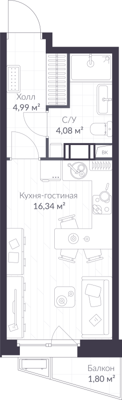Студия 26 м²