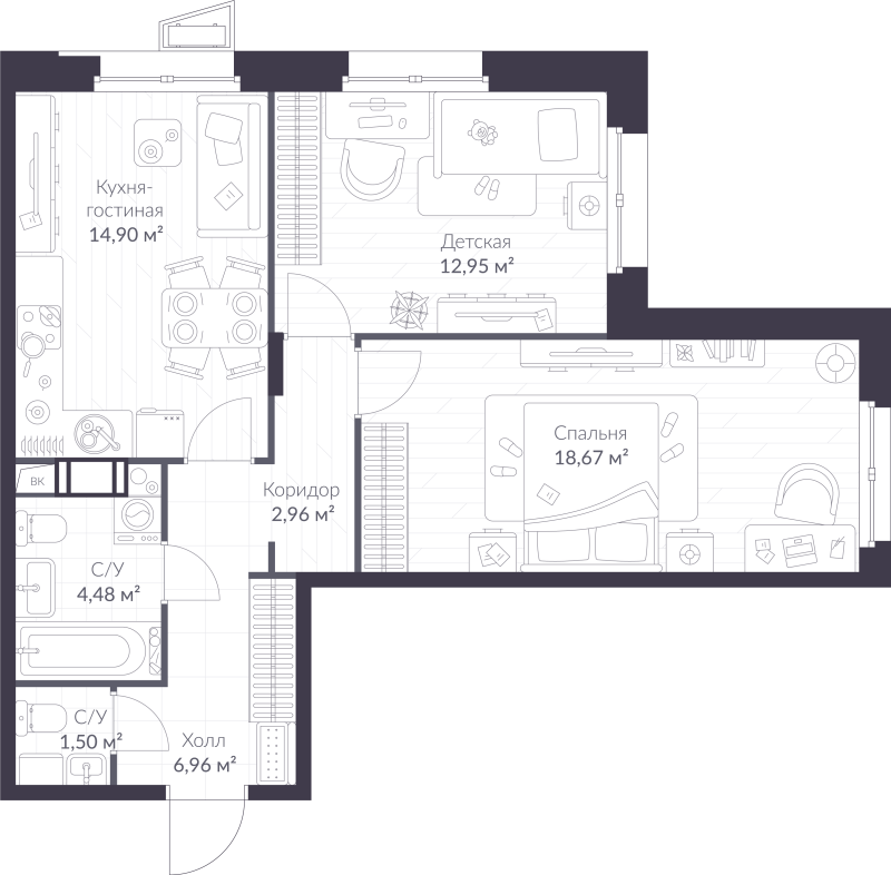 2 ккв 62,4 м²