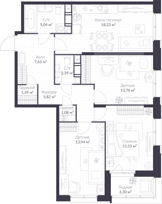 4 ккв (Евро) 84,7 м²
