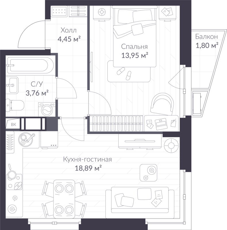 2 ккв (Евро) 41,6 м²