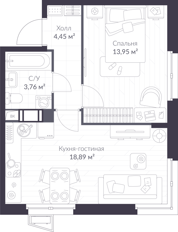 2 ккв (Евро) 41,1 м²