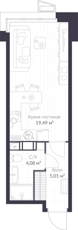 Студия 28,6 м²