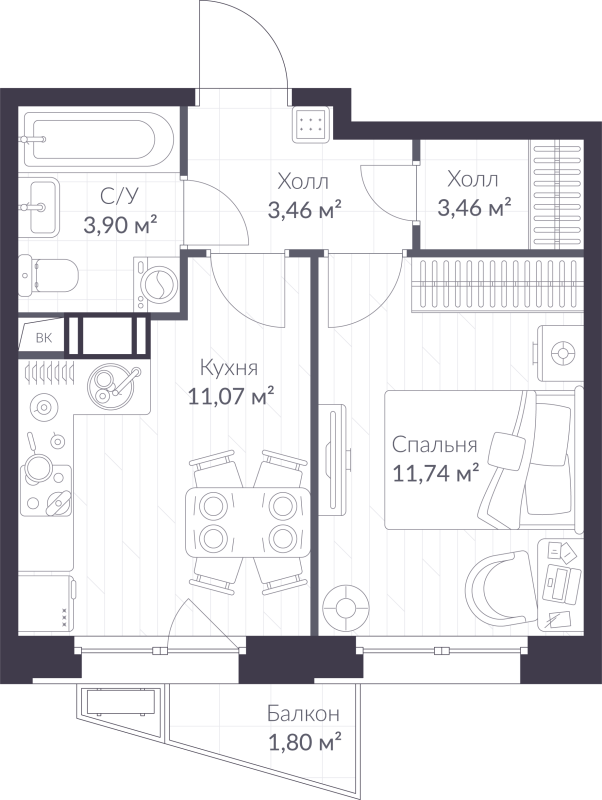 1 ккв 32,8 м²
