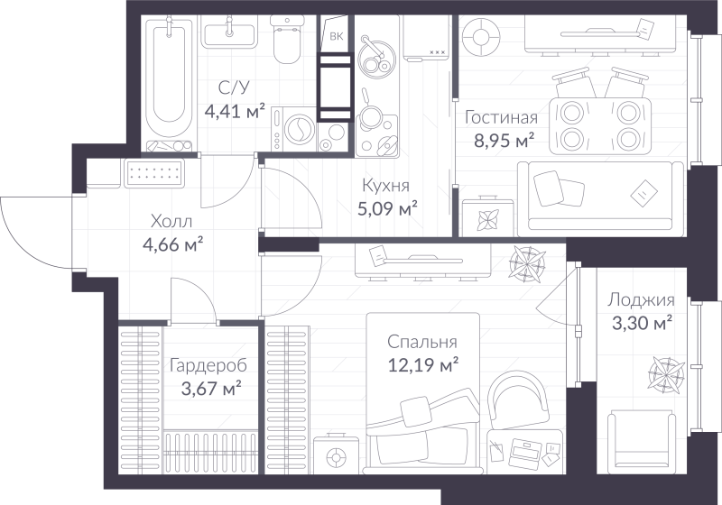 1 ккв 40,6 м²