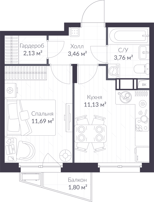 1 ккв 32,7 м²