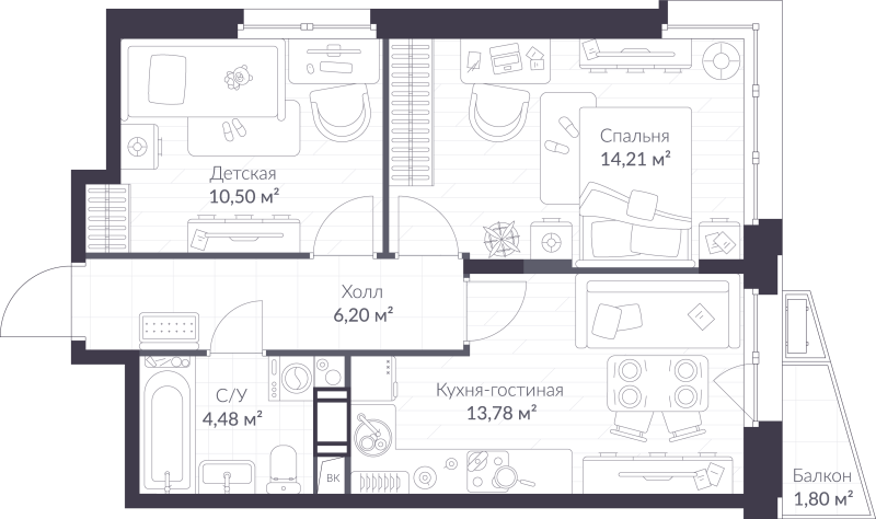 2 ккв 49,7 м²