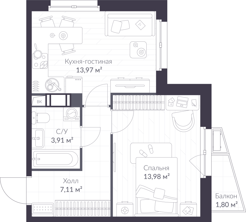1 ккв 39,5 м²