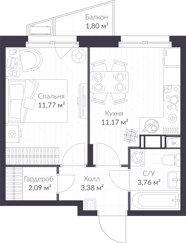 1 ккв 32,7 м²